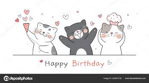 banner cute cats happy birthday doodle