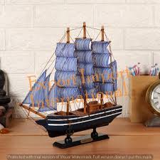 blue wooden sailing ship for home