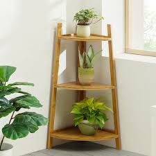 The shelf is big (19″ wide) so it drastically this charming bookcase is made of solid wood so the structure is formidably durable. Brown Ladder Bamboo Wood Flower Plant Stand Corner Bookcase Shelf 3 Tier