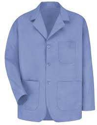 Re Kp10lb Red Kap 30 Inch Mens Three Button Front Lapel Light Blue Colored Counter Coat