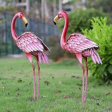 Metal Flamingo Garden Statues Decor