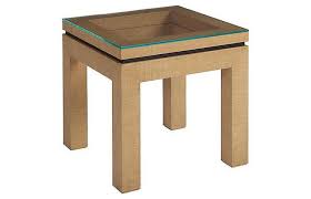 Natural Raffia Glass Top Side Table