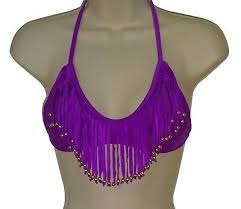 Raisins Bikini Swim Top Swimsuit Size M Purple Fringe Bra