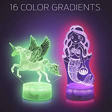 Amazon Com Kids Led Night Light With 3d Technology Unicorn And Mermaid With Remote Freebies 1 Gift Card Bedroom Night Lights Bedside Night Lamp Girls Boys Teens Gift For Christmas Birthdays