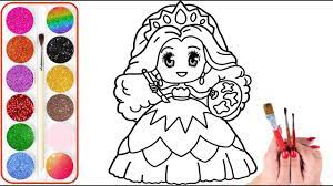 Vẽ và tô màu Công Chúa Chibi | Bé học Vẽ tranh và Tô màu | Glitter Princess  draw and color for kids | hình tô màu cho bé