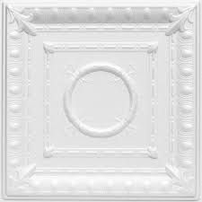 Sourcing guide for decorative ceiling light panels: A La Maison Ceilings Romanesque 1 6 Ft X 1 6 Ft Glue Up Foam Ceiling Tile In Plain White 21 6 Sq Ft Case R47pw 8 The Home Depot