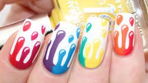 rainbow dripping paint nail art