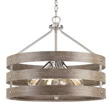 Progress Lighting Gulliver 22 In 4 Light Brushed Nickel Drum Pendant With Weathered Gray Wood Accents P500133 009di The Home Depot