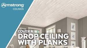 drop ceiling with wood look planks