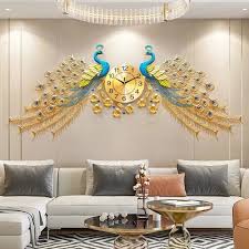 Large Golden Peacock Wall Clock Luxury