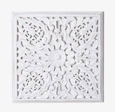 White Hand Carved Wooden Wall Panel