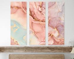 Pink Marble Canvas Wall Art Gold And