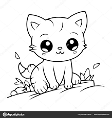 cute cartoon cat gr black white