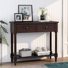 Espresso Narrow Console Table Sofa Table With Drawers Wood Entryway Ta