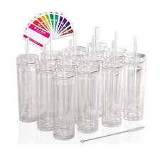 12 clear acrylic tumblers with lids and