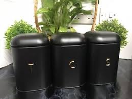Copper canisters tea canisters kitchen canisters canister sets coffee canister kitchenware copper kitchen buy kitchen kitchen tools. New Set Of 3 Black Tea Coffee Sugar Canisters Tins Storage Jars Gift 17x11 5cm Ebay