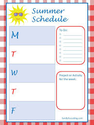 Free Printable Kids Summer Schedule Template Family Focus Blog