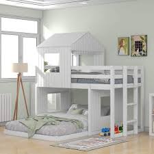 Full Wooden Playhouse Bunk Bed With