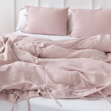 Pale Pink Linen Duvet Cover With Ties