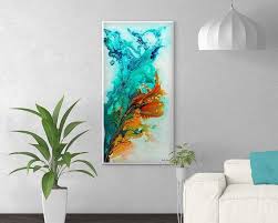 unique abstract painting fluid teal