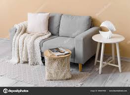 cozy grey sofa cushion magazine