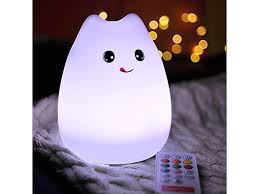 Wanmingtek Baby Night Light Led Silicone Cute Cat Kitty Rabbit Cartoon Portable Night Light Lamp Tap Control Table Lamp For Children Kids Gift Bedroom Baby Nursery Lamp With Wireless Remote Control Table