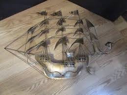 Vintage Mcm Metal Spanish Pirate Ship