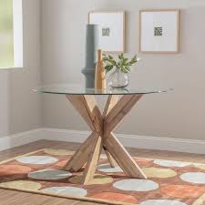 Norris 48 In L Natural Round Dining Table With Glass Top Seats 4