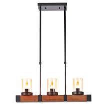 Homiforce 3 Light Kitchen Island Lighting Modern Domestic Linear Pendant Light Fixture Oil Rubbed Wood Bronze Finish With Clear Glass Shade Hmpl3001