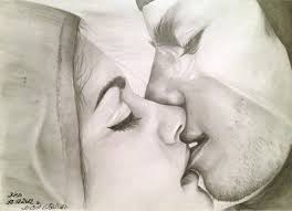 couple kiss pencil sketch
