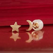 solid 14k gold moon and star post