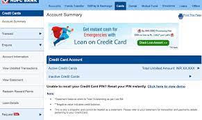 hdfc bank credit card login net