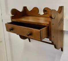 Vintage Rustic Pine Folk Art Wall Shelf