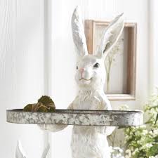 Standing Rabbit Statue With Iron Tray