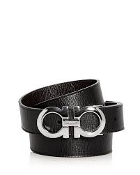 Mens Revival Textured Reversible Belt With Shiny Rhodium Tone Double Gancini Buckle