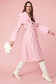Jayley Pink Trench Style Belted Coat