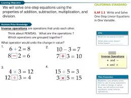 Ppt We Will Solve One Step Equations