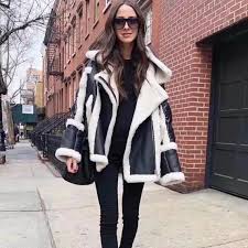 Women Leather Winter Coat Faux Fur