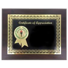 8 X 10 Inch Service Award And Certificate Of Appreciation Plaque