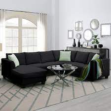 Z Joyee 112 In Square Arm 3 Piece L Shaped Polyester Modern Sectional Sofa In Black With Ottoman