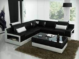 Black White Corner Couch Leather Sofa