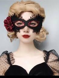 black lace eye mask with red rose
