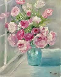 Pink Roses In Vase Original Bright