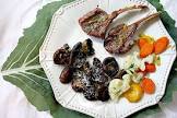 bbq  grilled  lamb and mushrooms with lemon