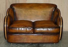art deco hand d brown leather sofas
