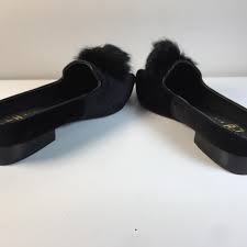 Miista Poppy Faux Fur Pompom Mule Black Velvet Flats Size Eu 36 Approx Us 6 Regular M B 52 Off Retail