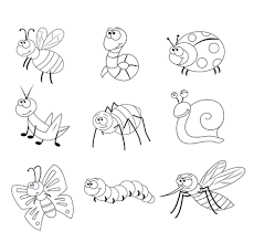 Try to color grasshopper to unexpected colors! Coloring Page For Preschool Children Set Of Different Cartoon Insects Funny Insects Vector Illustration Bee Worm Ladybug Grasshopper Spider Snail Butterfly Caterpillar Mosquito Ù…ÙˆÙ‚Ø¹ ØªØµÙ…ÙŠÙ…ÙŠ