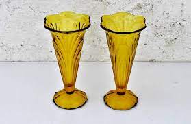 Art Deco Glass Vases In Yellow