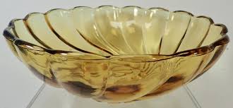 Mcm Vintage Amber Fluted Glass Bowl
