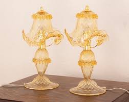 Murano Glass Table Lamps In Amber Color